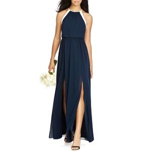 Halter Chiffon Gown, navy & white